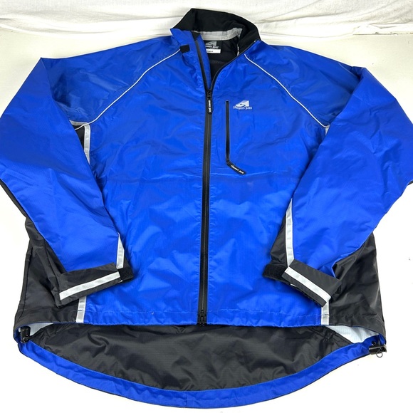 Showers Pass Full Zip Jacket Mens Large Waterproof Vented Blue Black Side Zip - Picture 1 of 7